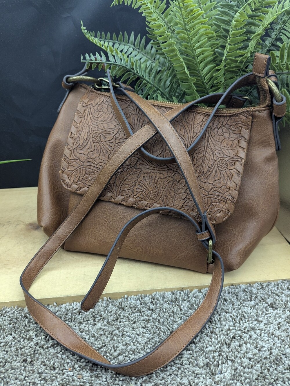 The Pioneer Woman Women's Tooled Faux Leather Shoulder Bag